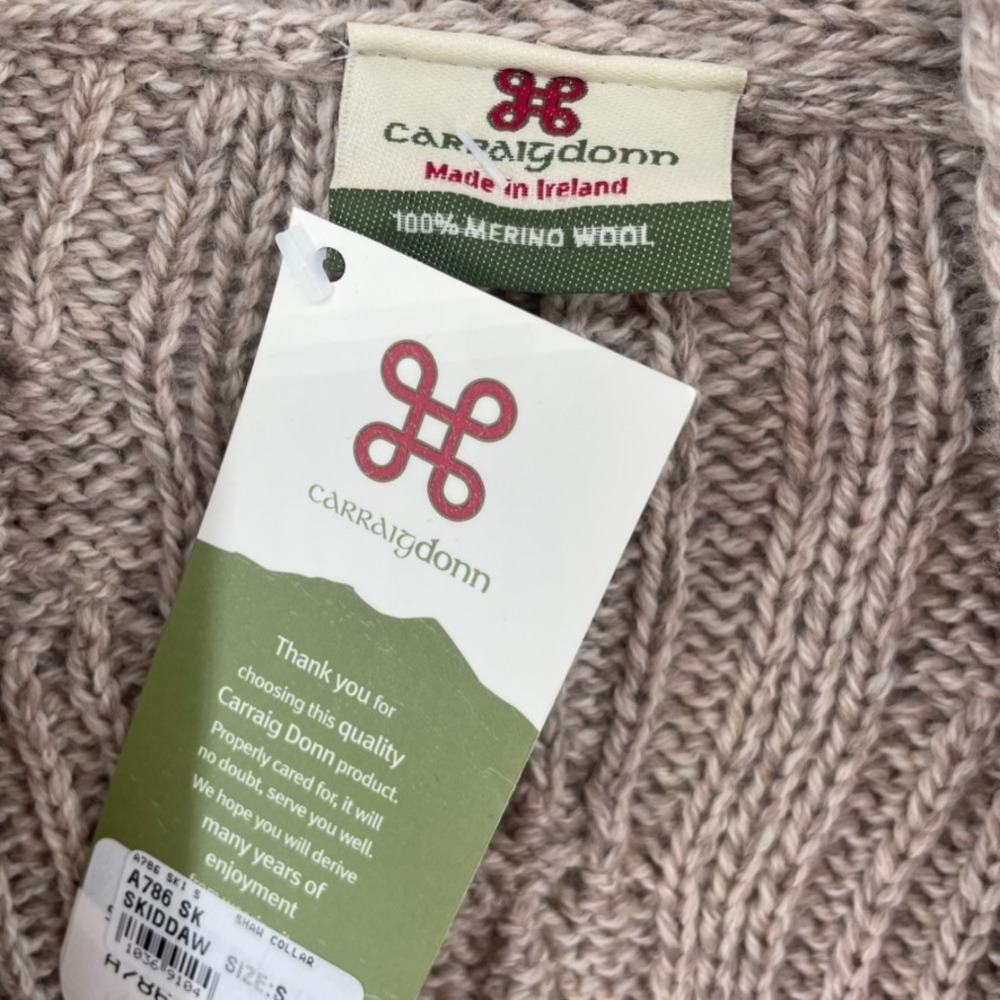 Carraig Donn Cardigan Sz S Ireland Merino Wool Cable Knit Shawl Collar Fisherman - Picture 8 of 10